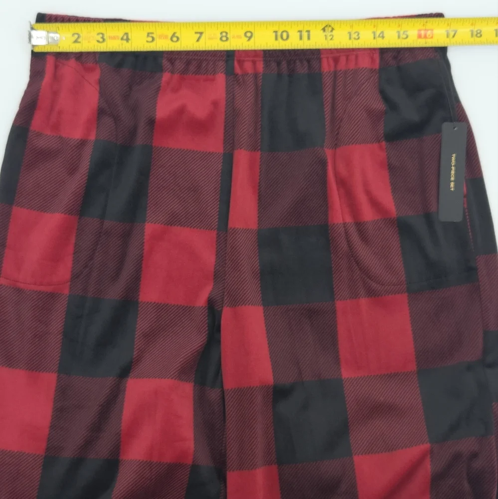 Donna Karan 2 Piece Pajamas Set  Womens Size XL Red Buffalo Plaid Velour Preppy